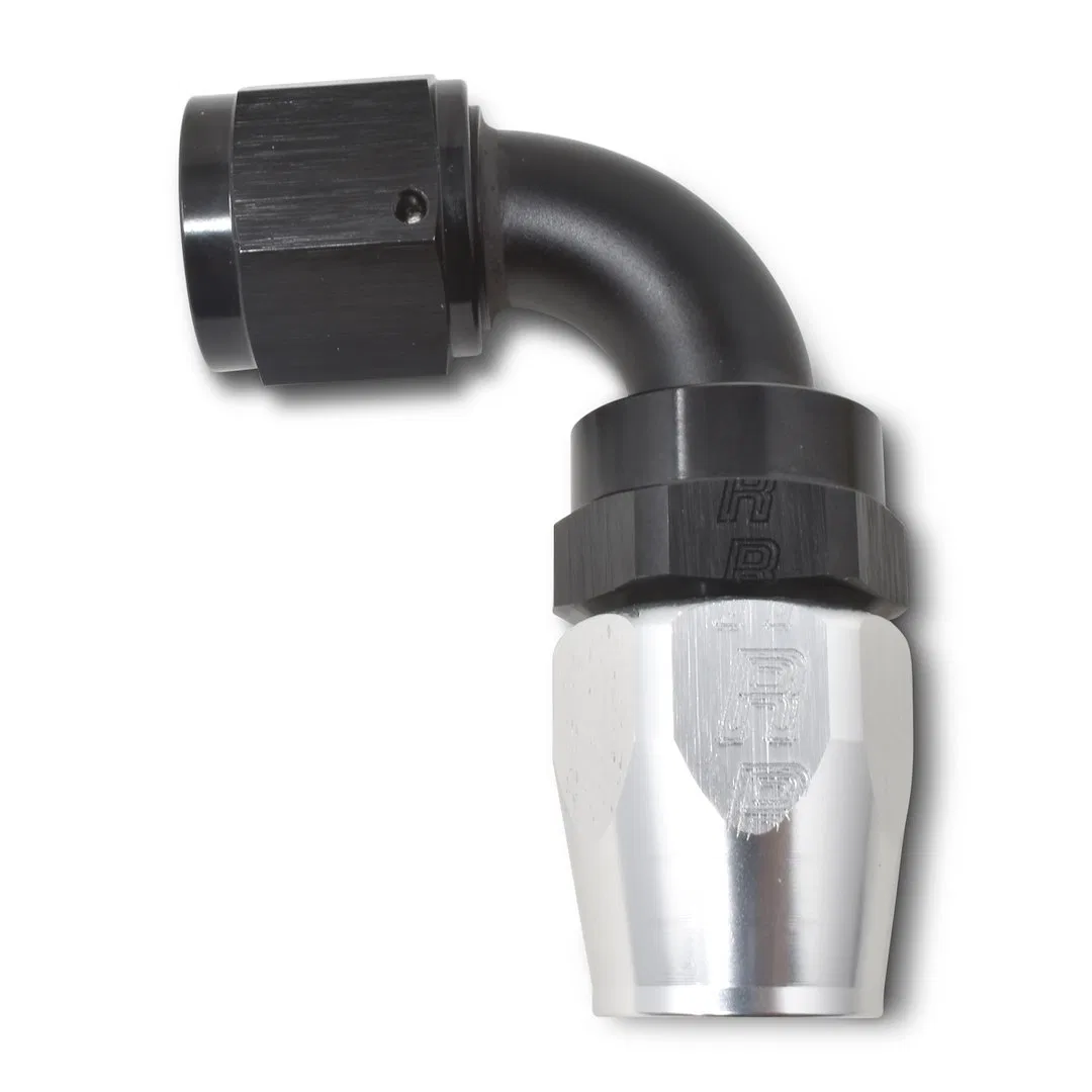 610163 – RUSSELL/EDEL Hose End Fitting, -6 AN Hose -6 AN Outlet 90 Degree Anodized Black/Silver Aluminum Single